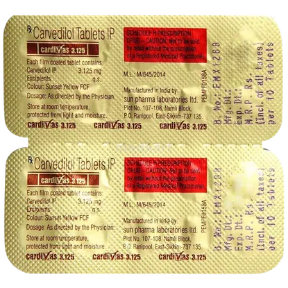 cardivas 3.125mg tablet 10's